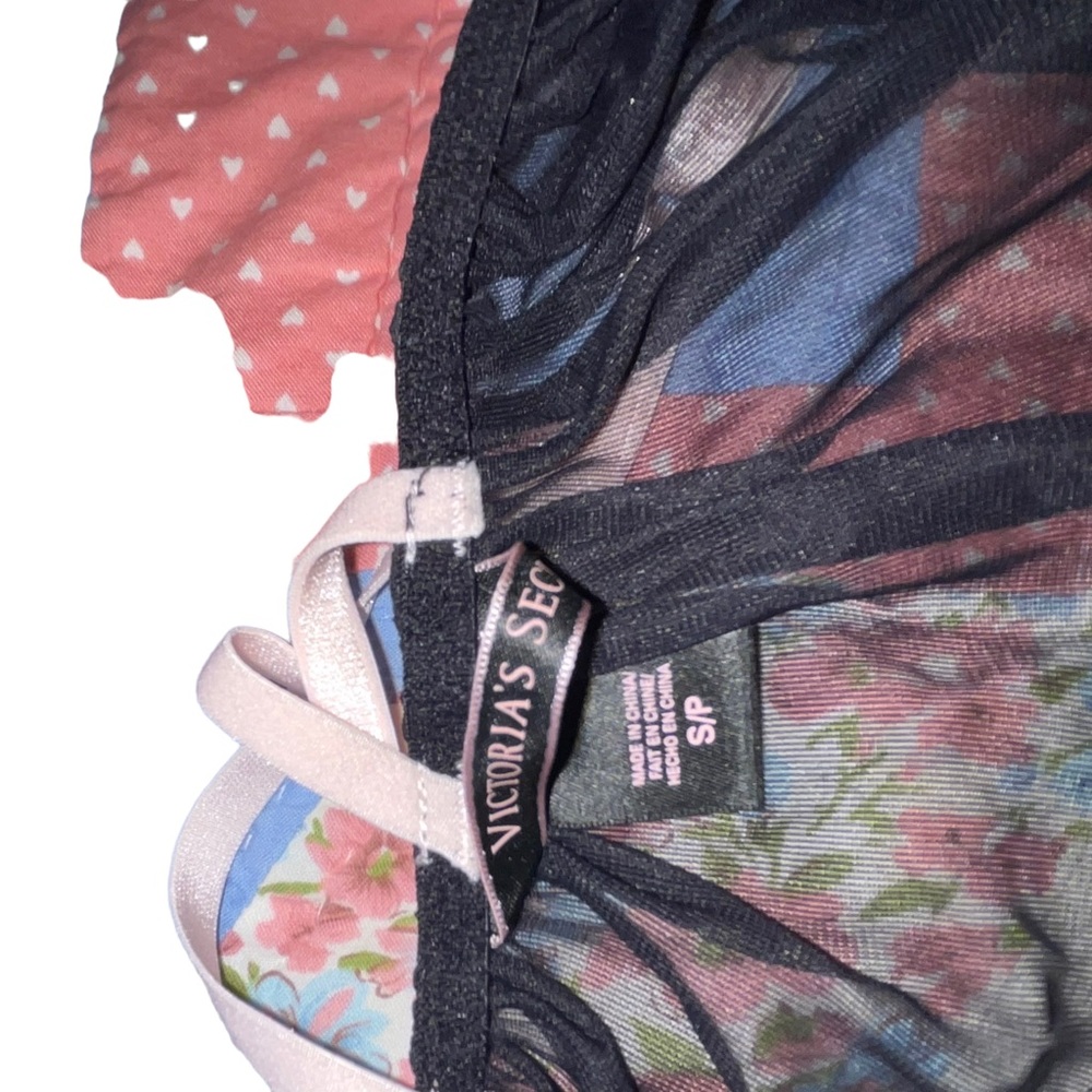 Victoria's Secret Sheer Lace Babydoll  2 Pc Set Black Pink Size Small - Picture 6 of 7